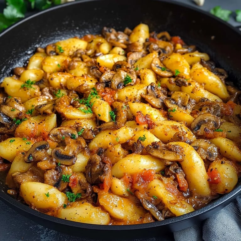Schupfnudel Hackpfanne mit Champignons und Paprika