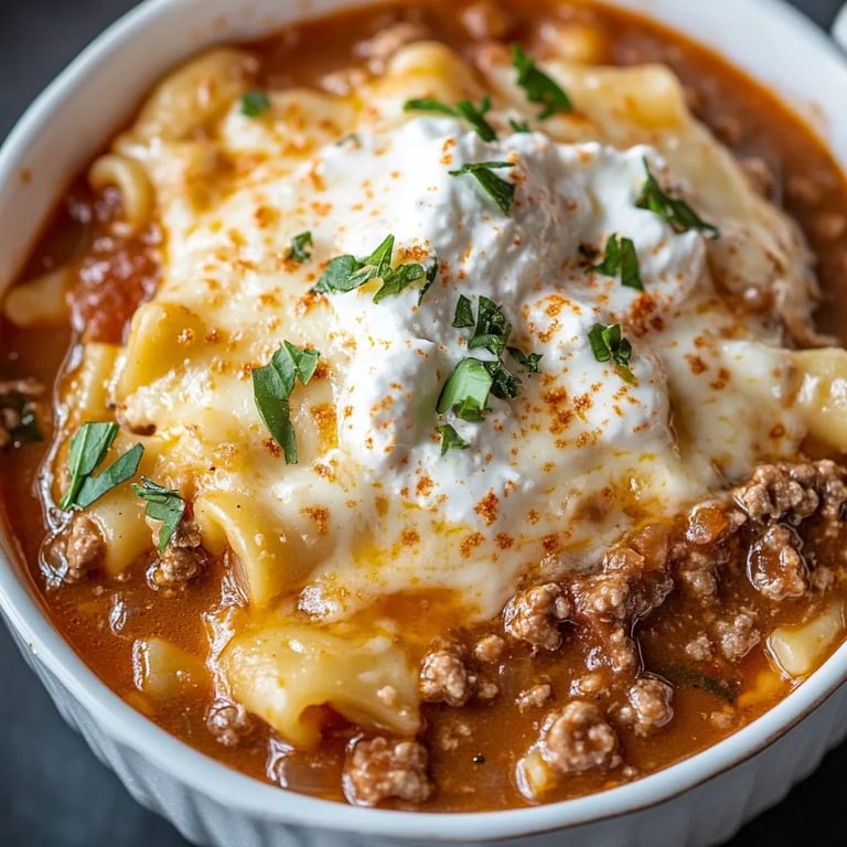 Lasagnesuppe mit hohem Proteingehalt