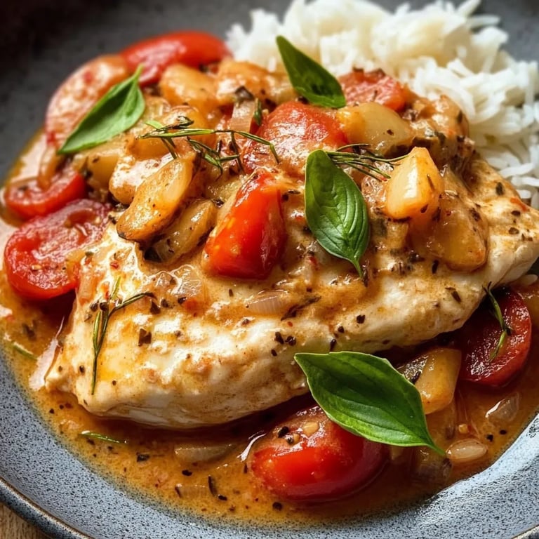 Hähnchen mit Reis und Tomaten