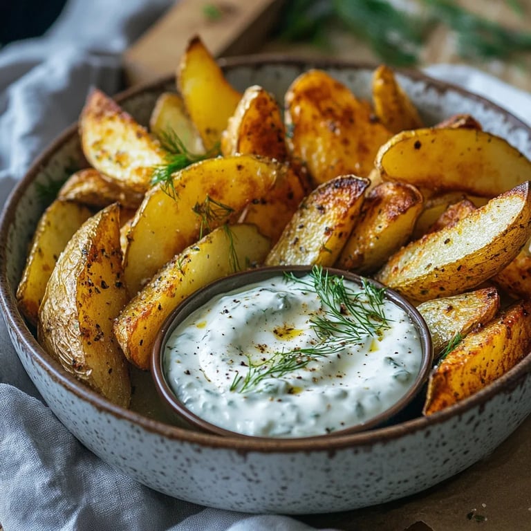 Kartoffelspalten mit Gurkendip