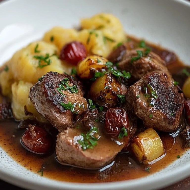 Rehrücken mit Kartoffelpüree, Sauce und Feldsalat