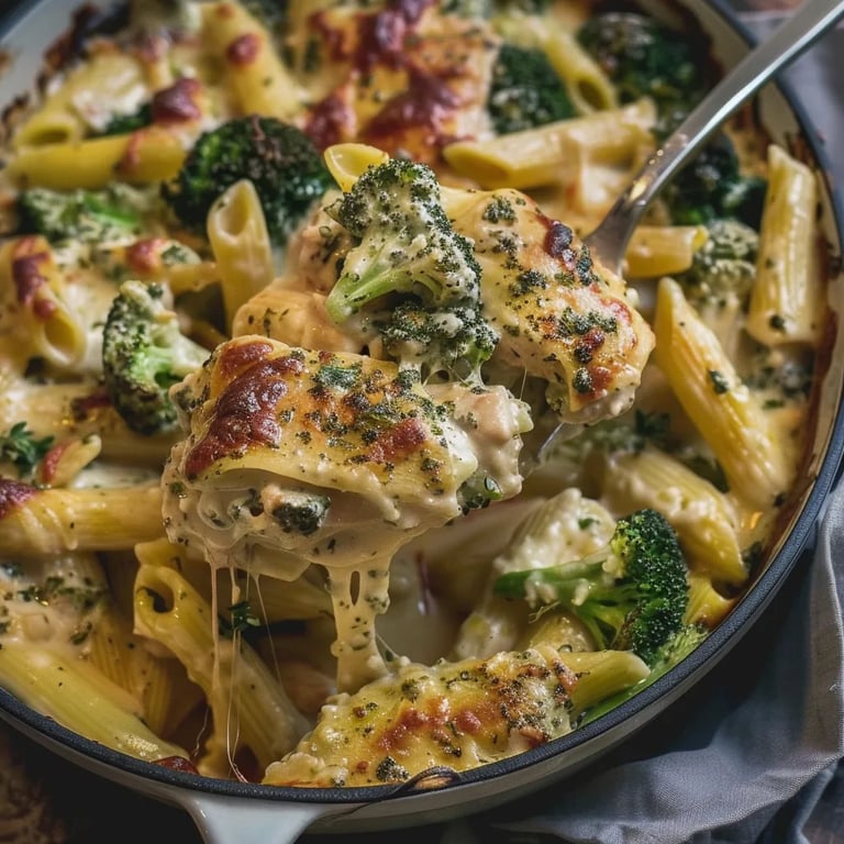 Creamy Pesto Chicken and Broccoli Pasta Bake