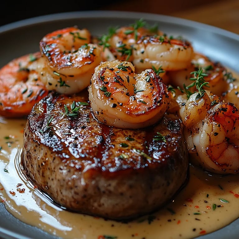 Filete Mignon con Camarones y Salsa Cremosa de Langosta: Una Increíble Receta Última