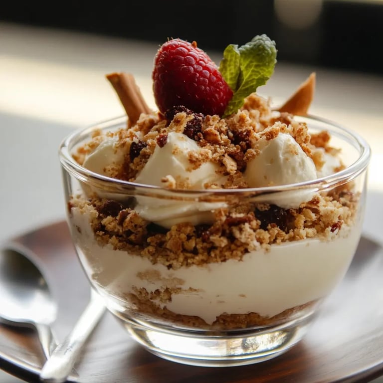 Bratapfel-Crumble mit Zimtcreme im Glas