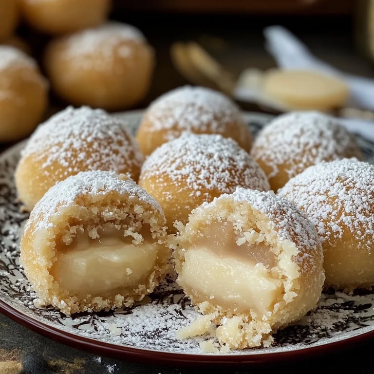 Vanillekipferl Kugeln mit Marzipan und Nougat