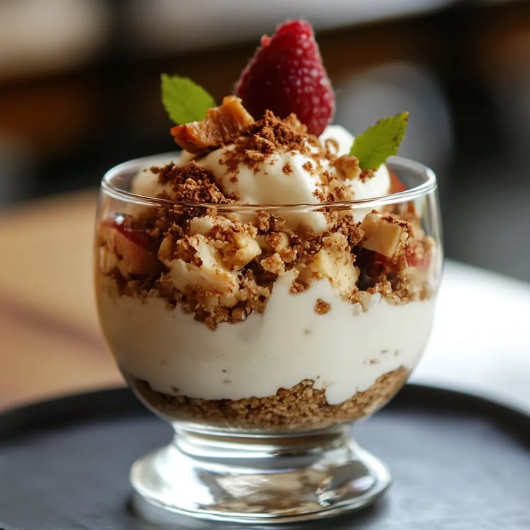 Bratapfel-Crumble mit Zimtcreme im Glas