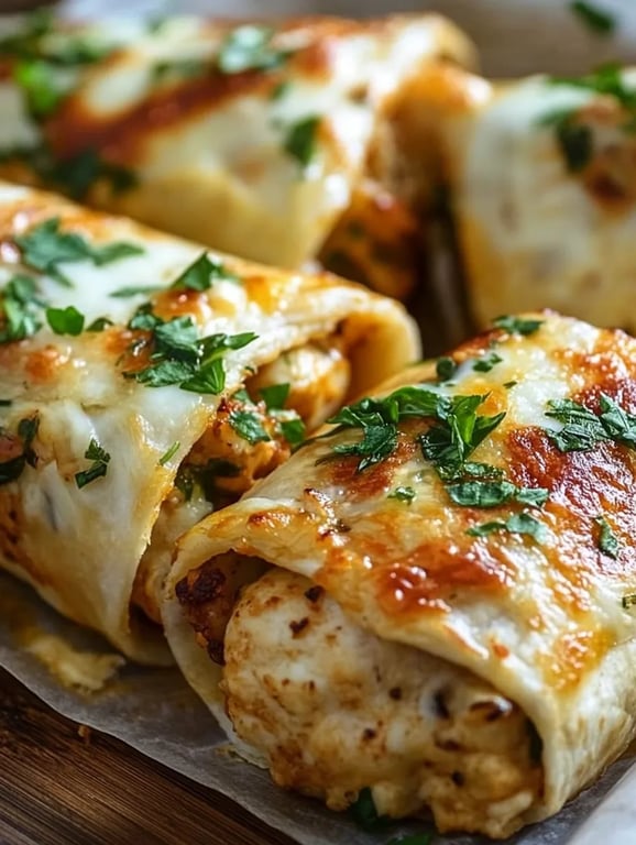 Ooey-Gooey Cheesy Garlic Chicken Wraps