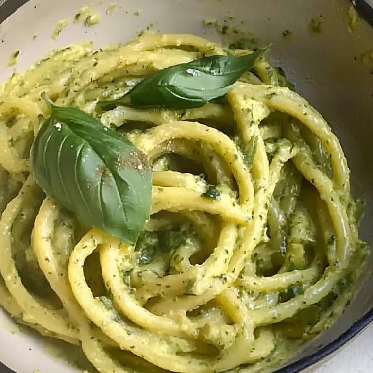 Cremige Vegane Zucchini Pasta mit Basilikum und Zitrone