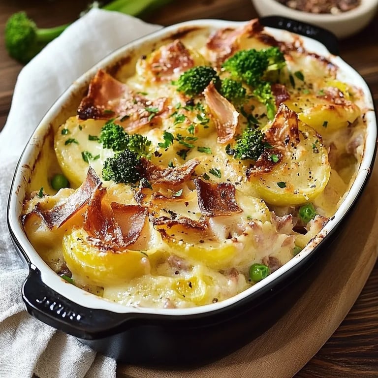Brokkoli-Kartoffel-Gratin mit Schinken