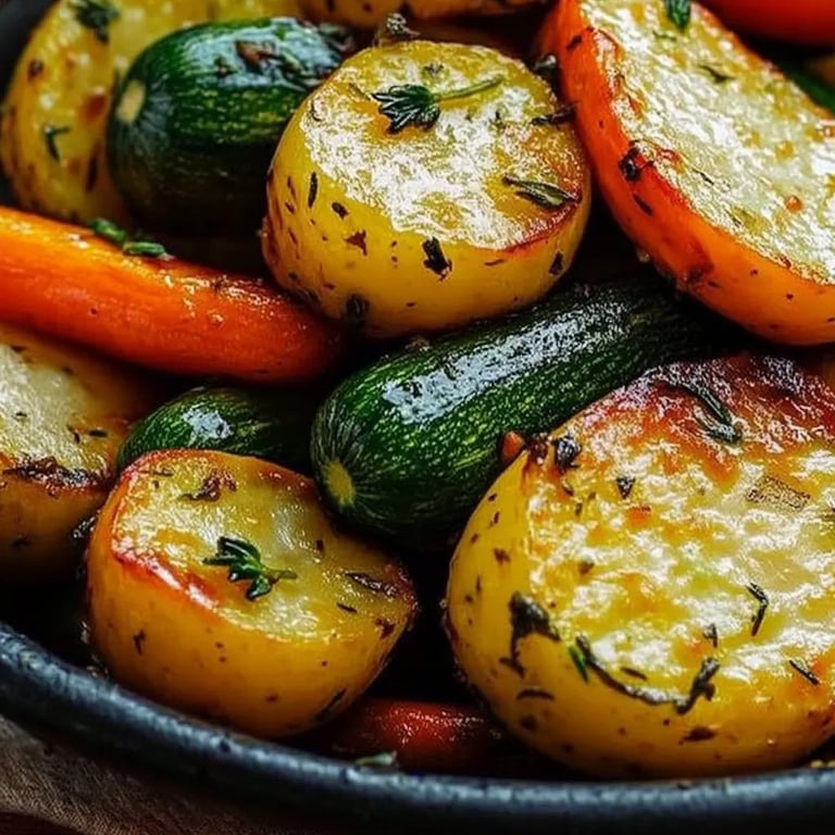 Gemüsepfanne mit Kartoffeln, Karotten & Zucchini