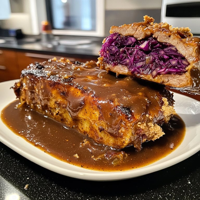 Deftiger Hausmannskost-Rinderbraten mit Rotkohl