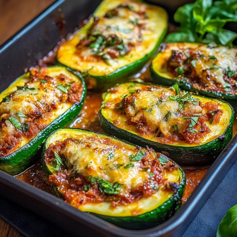 Mit Hackfleisch gefüllte Zucchini