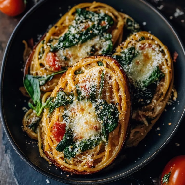 Spaghetti-Kürbis aus dem Ofen mit Spinat-Parmesan-Füllung