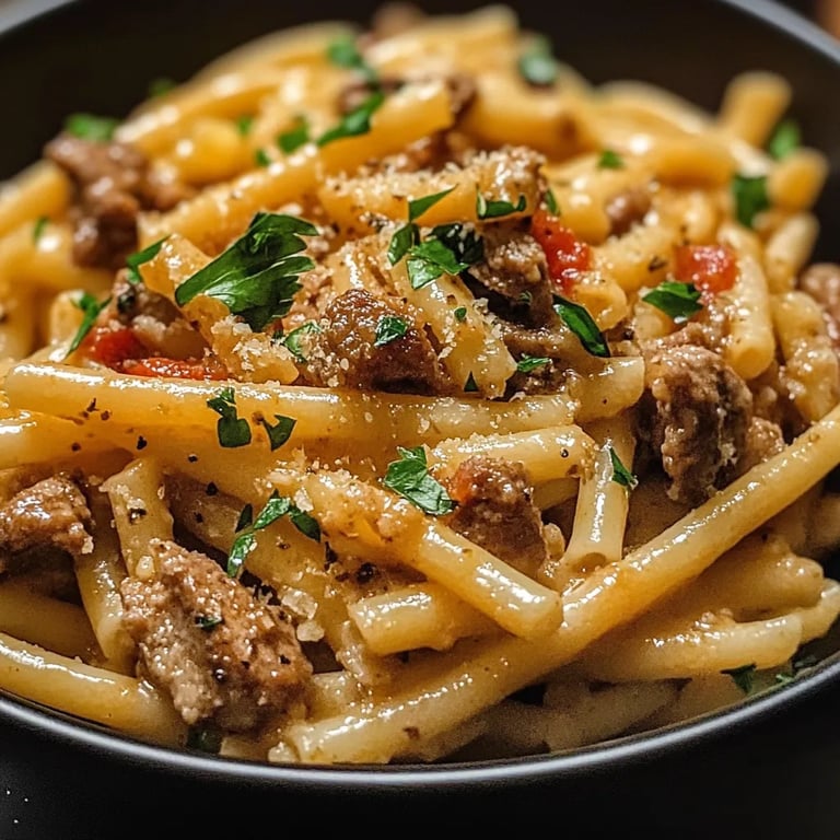 Slow Cooker Garlic Beef Pasta