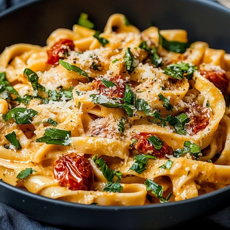 Cremige Sonnengetrocknete Tomaten-Nudeln