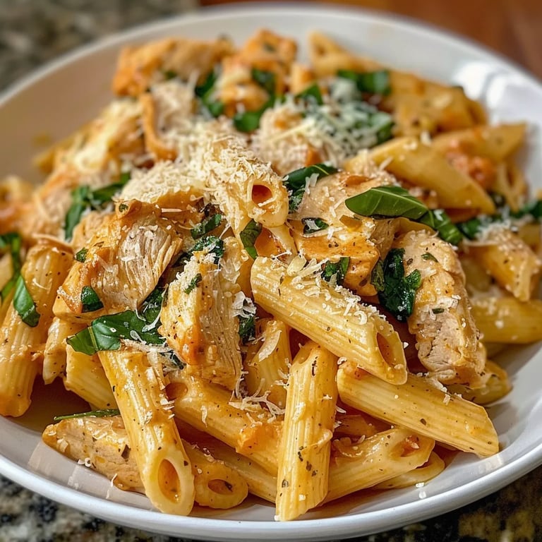 Pasta con Pollo al Ajillo y Parmesano