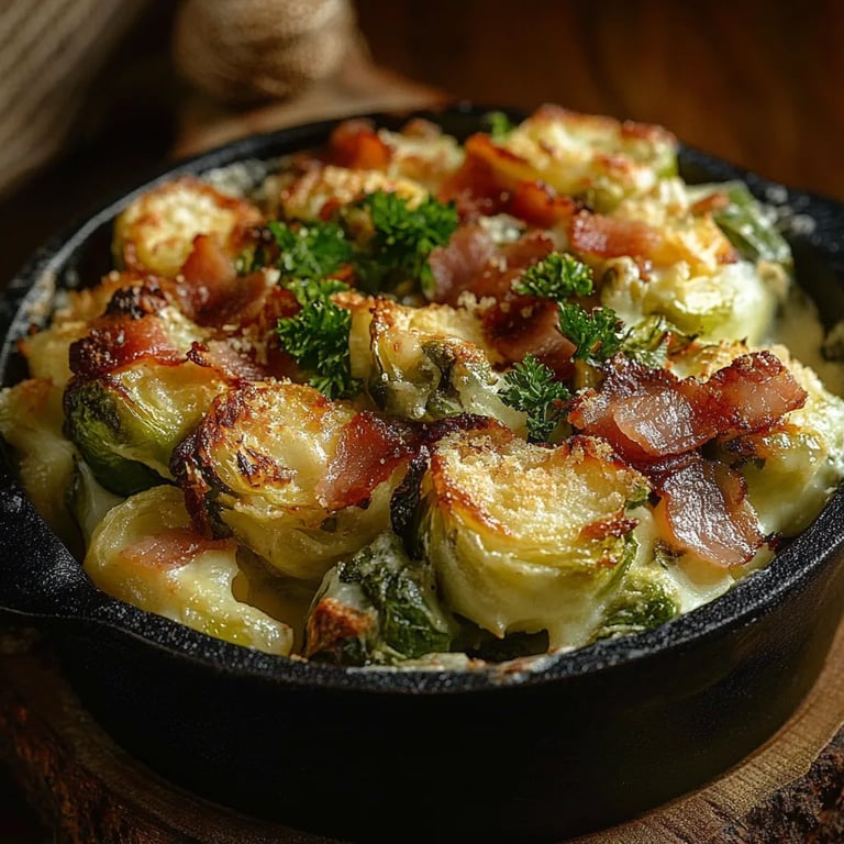 Süßer Ahorn-Bacon Auflauf für Rosenkohl-Fans