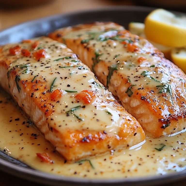 <p>Tuscan Salmon with Parmesan Cream Sauce: An Incredible 5-Star Recipe</p>