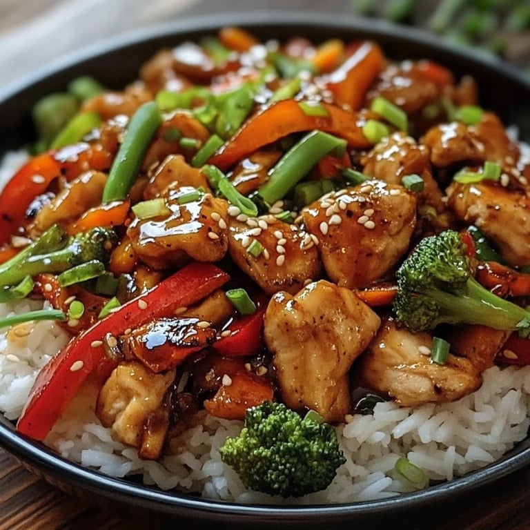 Chinesische Hähnchenpfanne mit Reis