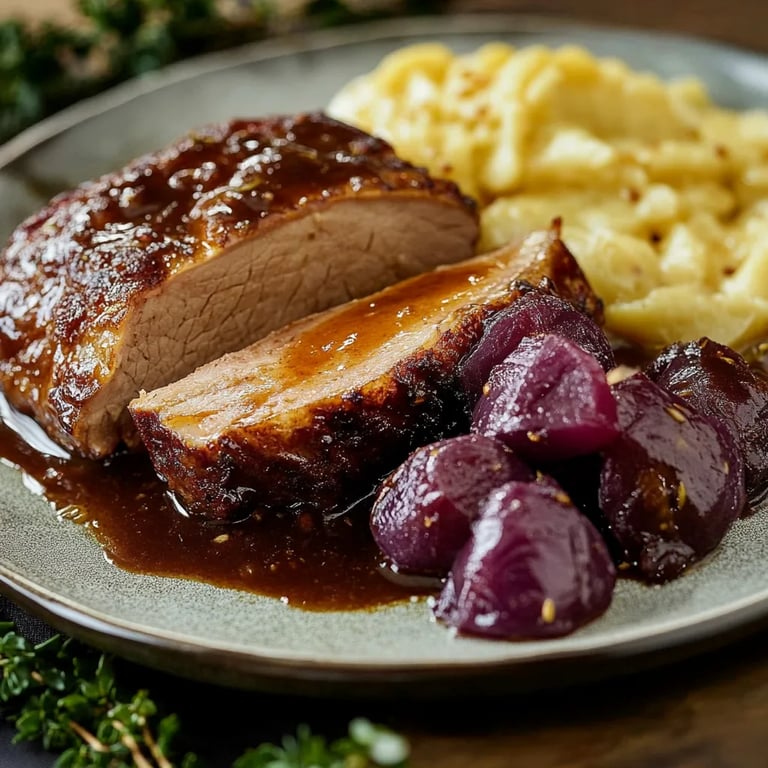 Rinderschmorbraten mit Rotkohl und Klößen