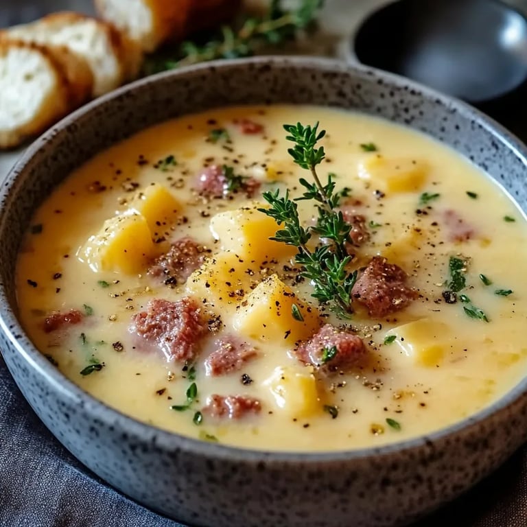 Friss-dich-dumm-Suppe – Cremige Käsesuppe mit Hackfleisch