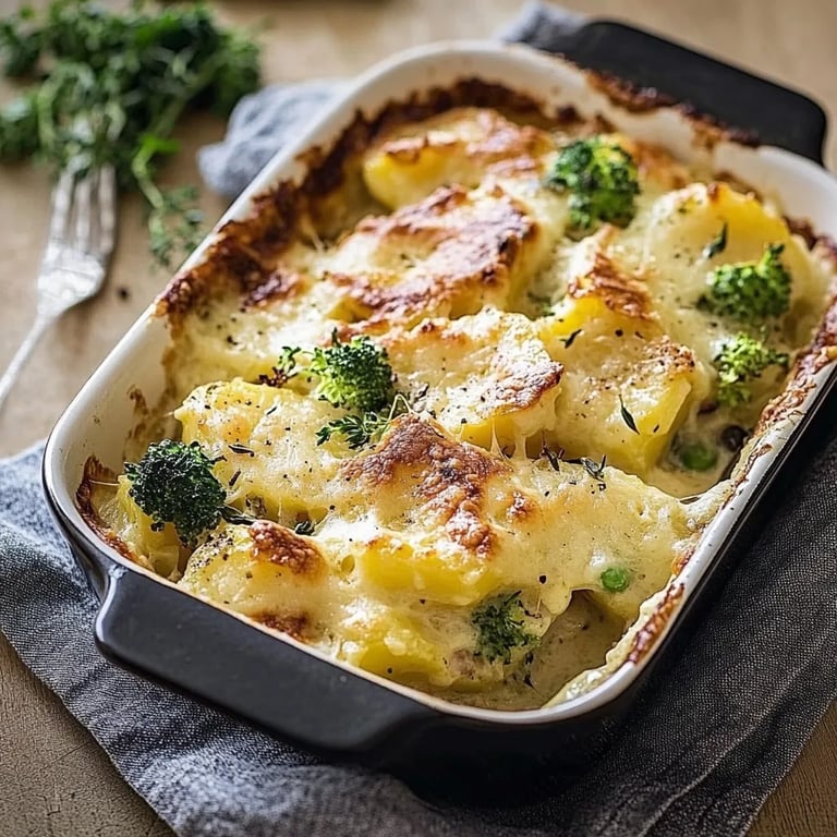 Brokkoli-Kartoffel-Gratin mit Schinken