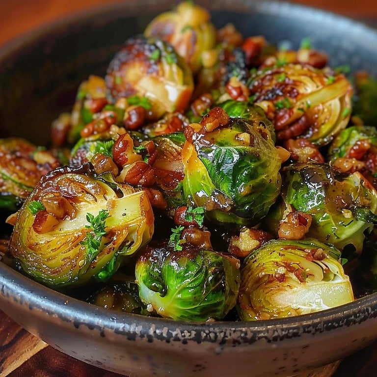 Ahornsirup-Rosenkohl mit Pekannüssen