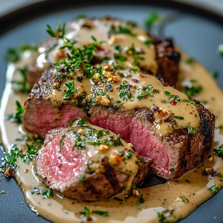 Rinderfilet mit Knoblauch-Dijon-Sahnesauce
