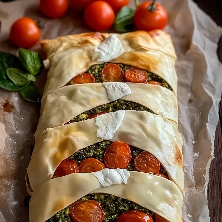 Pesto Strudel mit Tomaten und Mozzarella