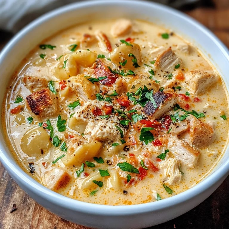 Creamy Parmesan Cajun Chicken Pasta Soup