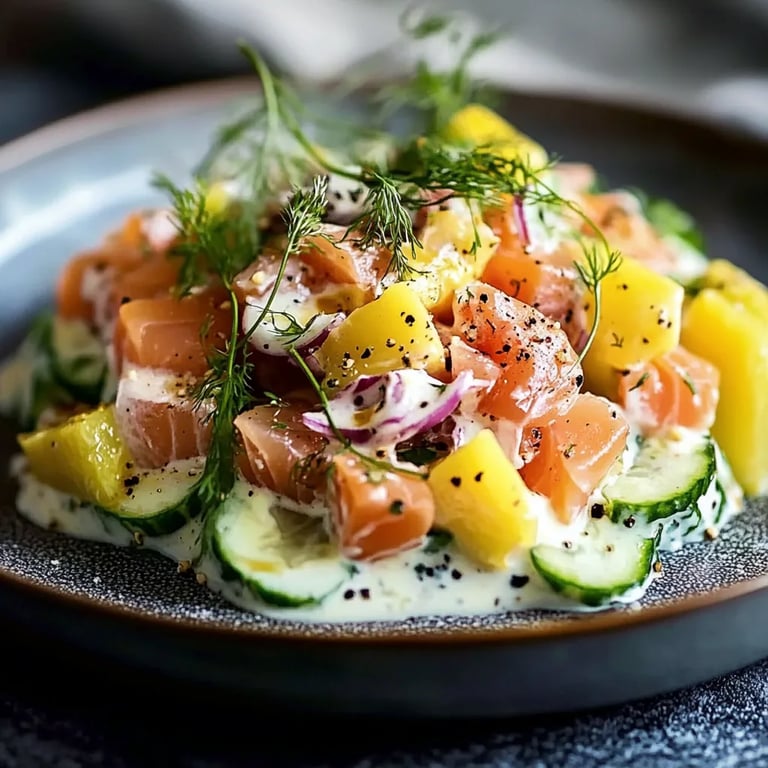 Herzhafter Eier-Gurken-Thunfischsalat mit cremigem Dressing