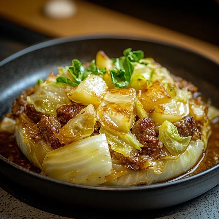 Herzhafte Spitzkohl-Kartoffel-Pfanne mit Hackfleisch