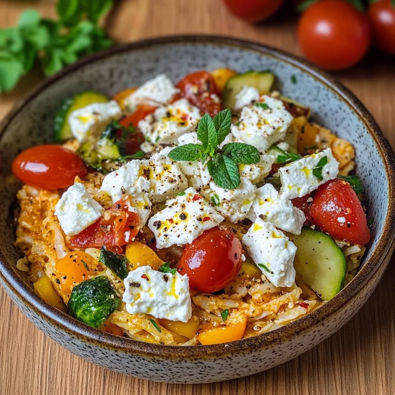 Gemüse Reispfanne mit Feta