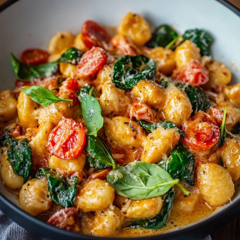 Schnelle Gnocchi-Pfanne mit Tomate & Spinat