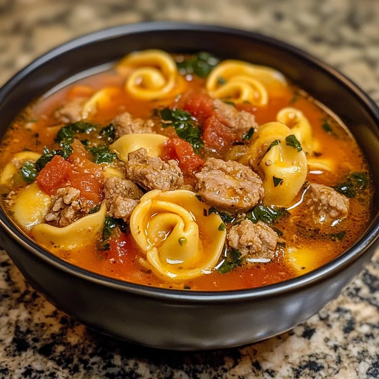 Spicy Tortellini Soup w/ Spicy Italian Sausage