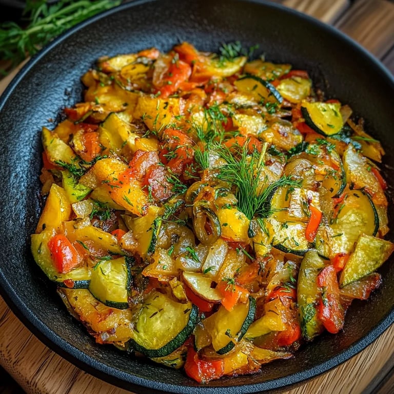 Vegetarischer Kartoffelauflauf mit Zucchini, Karotten und Zwiebeln