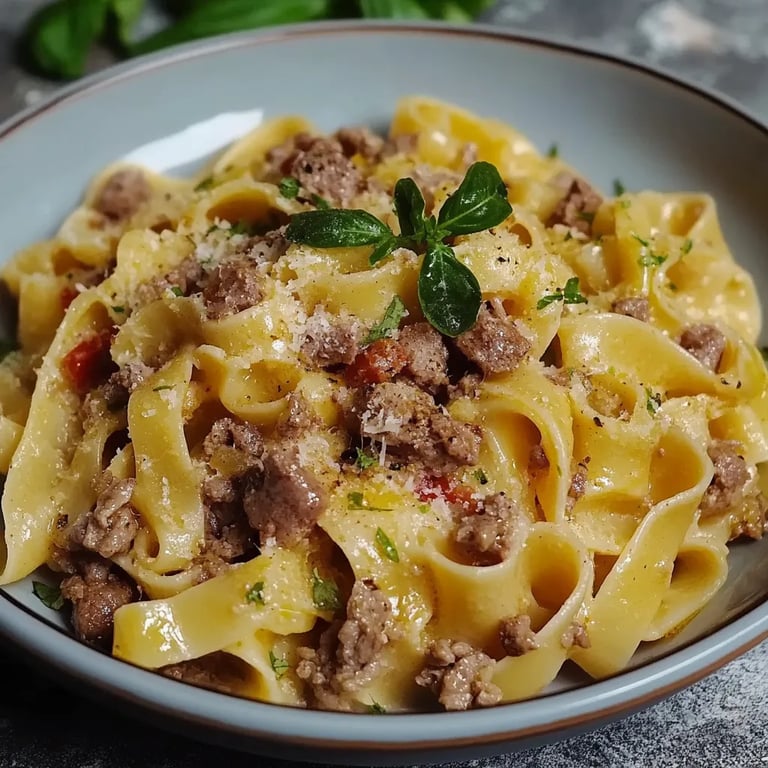 Käse Lauch Pasta mit Hackfleisch