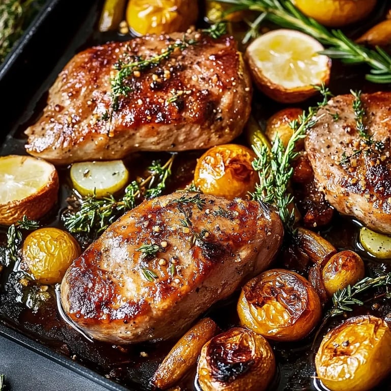 Honig-Hähnchenkeulen auf Ofengemüse