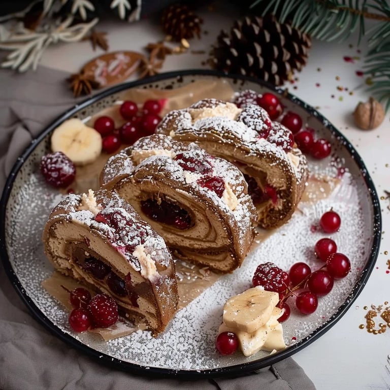 Winterroulade mit Lebkuchencremefüllung Preiselbeeren