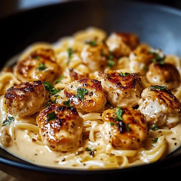 Garlic Butter Chicken Bites with Creamy Pasta