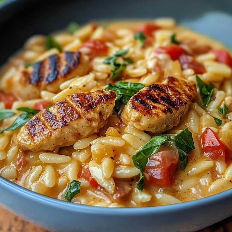 Cremige Orzo-Pfanne mit Hähnchen
