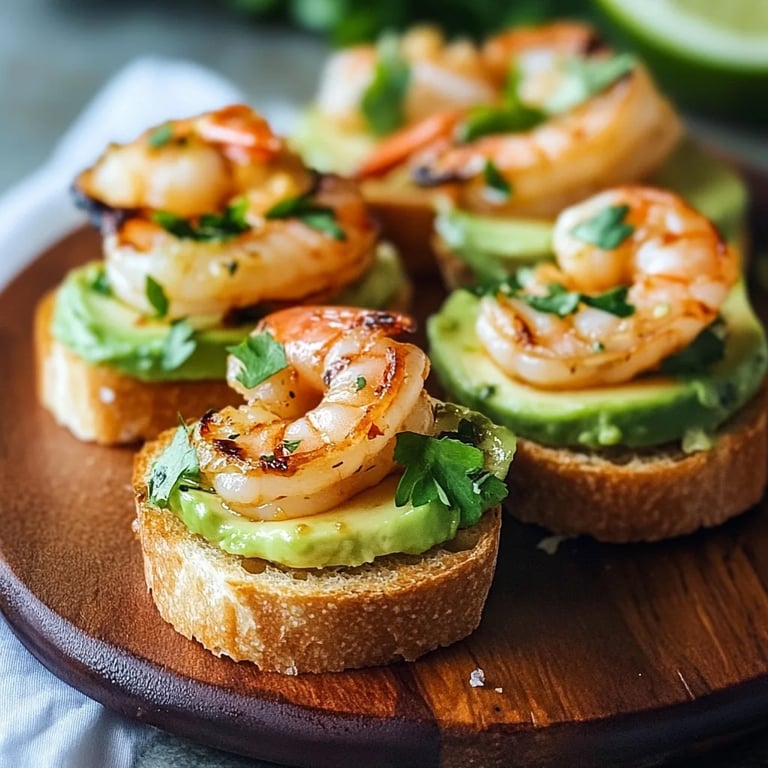 Garlic Shrimp Crostini with Avocado