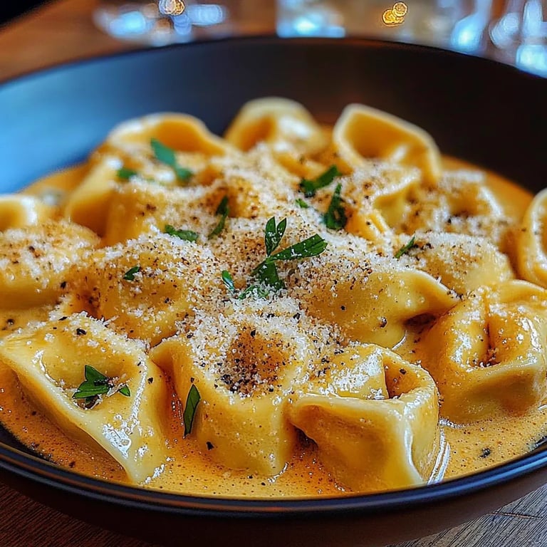 Cremige Tortellini mit Knoblauch und Parmesan