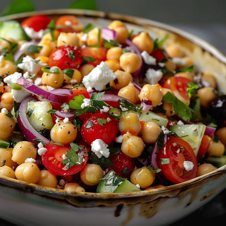 Ensalada mediterránea de garbanzos y queso feta