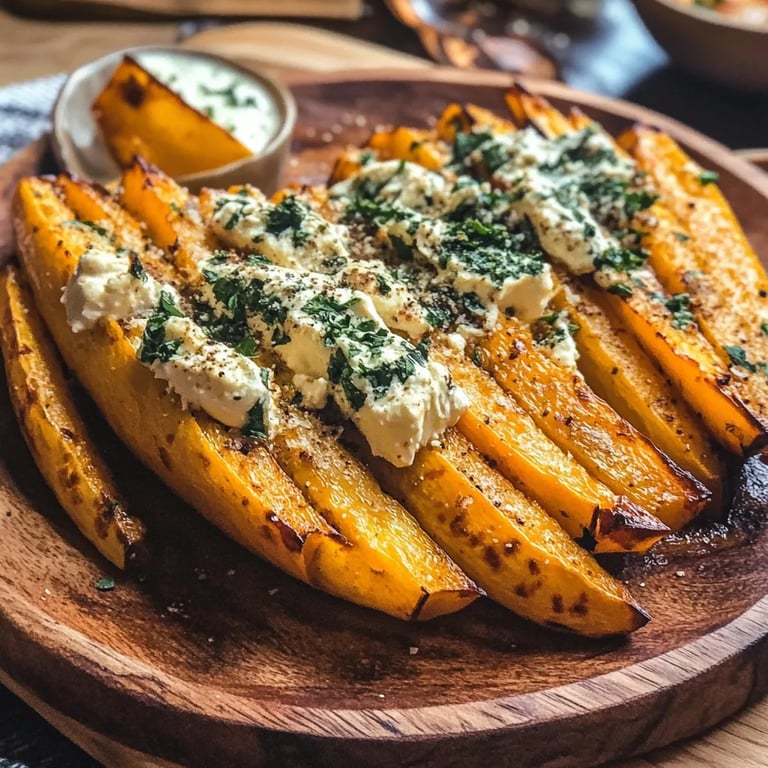 Butternut Kürbis mit Feta Dip aus dem Backofen