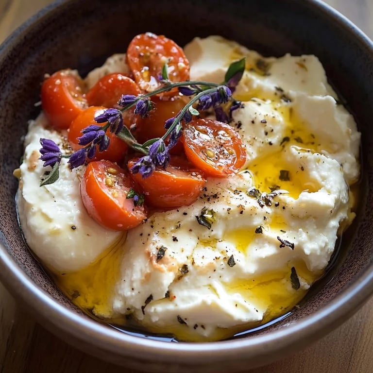 Cremig aufgeschlagener Feta mit karamellisierten Ofenparadeisern