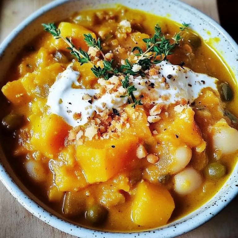 Kartoffelcurry mit Kürbis und Linsen