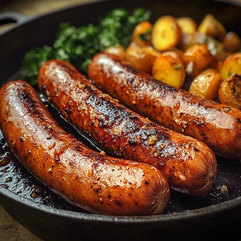 Smoky Pinkelwurst mit Grünkohl & Kartoffeln