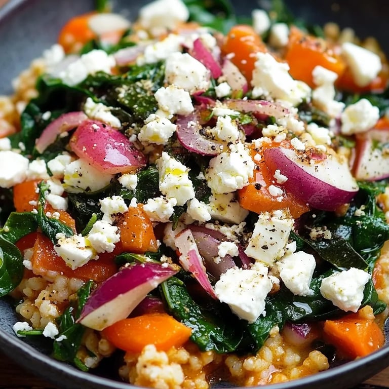 Hirsepfanne mit Kürbis, Spinat und Feta