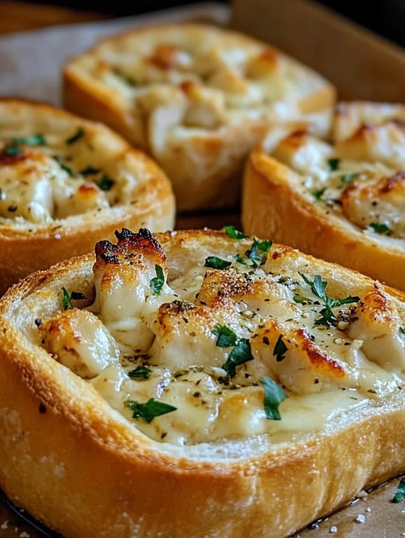 Chicken Alfredo Garlic Bread Bowls